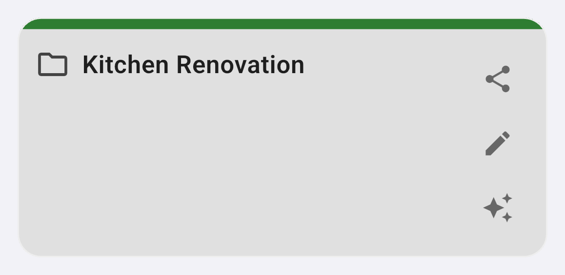 A project card in the Projects list. The share icon is the top icon on the right edge of the card, above the edit and AI icons.